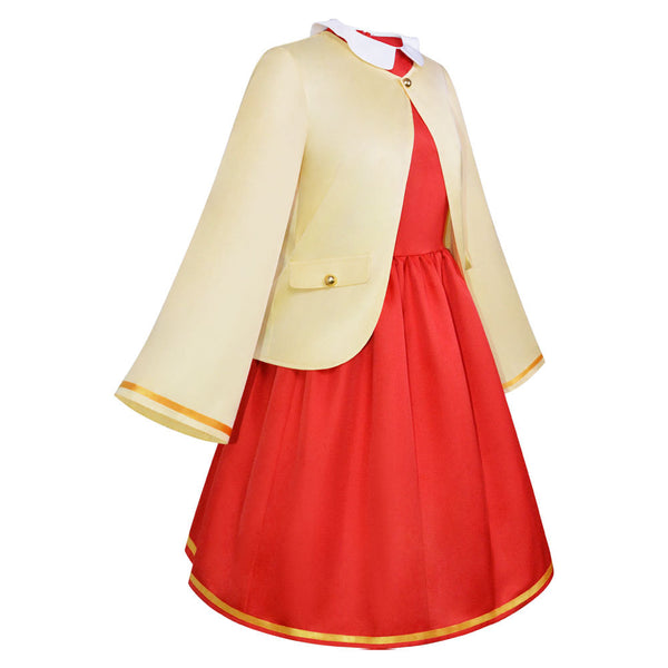 Anime Spy x Family Anya Forger Kids Girls Costume Red Dress and Yellow Jacket Set Halloween Carnival Cosplay Costume