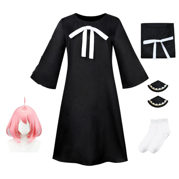 Anime Spy x Family Anya Forger Kids Girls Costume Black Pajamas Outfit Costume Halloween Cosplay Dress