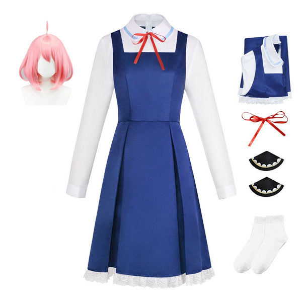 Anya Forger Kids Girls Costume Blue Dress Halloween Cosplay Outfit