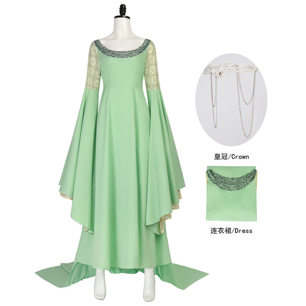 Arwen Costume Women Queen Princess Green Dress With Headpiece Halloween Cosplay Medieval Renaissance Dress Gown