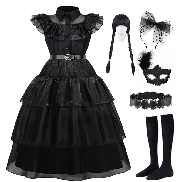 Black Costume Dress With Wigs Accessoriesfor Girls Halloween Costumes Cosplay Party Dress