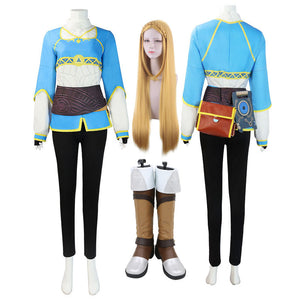 Breath of the Wild Princess Zelda Whole Set Costume+Wigs+Shoes Halloween Cosplay Outfit Set