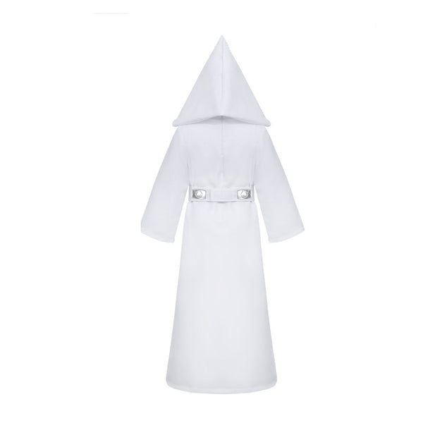 Children's Princess Cosplay Costume Girls Leia Costume Dress White Tunic Hooded Robe Halloween Kids Outfit