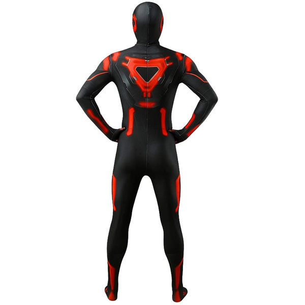 Cyberpunk Bodysuit Men Boys Black Zentai With Red Lines Futuristic Halloween Costume Jumpsuit