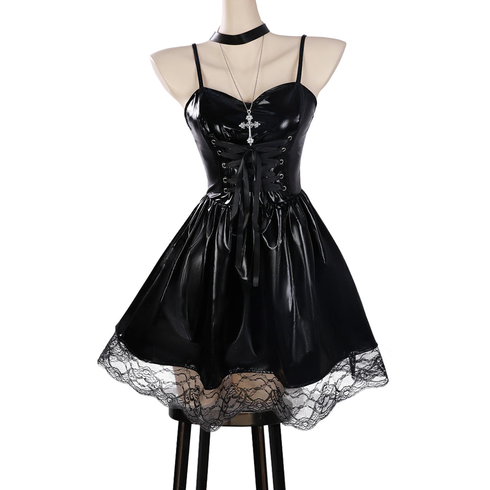 DN Misa Amane Black Dress Costume+Wigs+Shoes Full Set Halloween Cospla