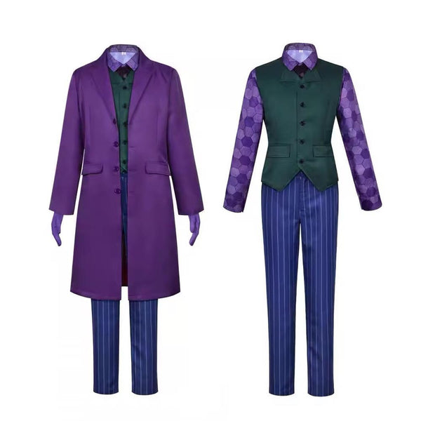 Dark Night Joker Costume Suit Purple Halloween Cosplay Clown Outfit