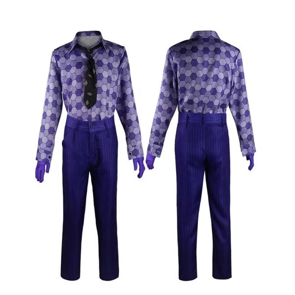 Dark Night Joker Costume Suit Purple Halloween Cosplay Clown Outfit
