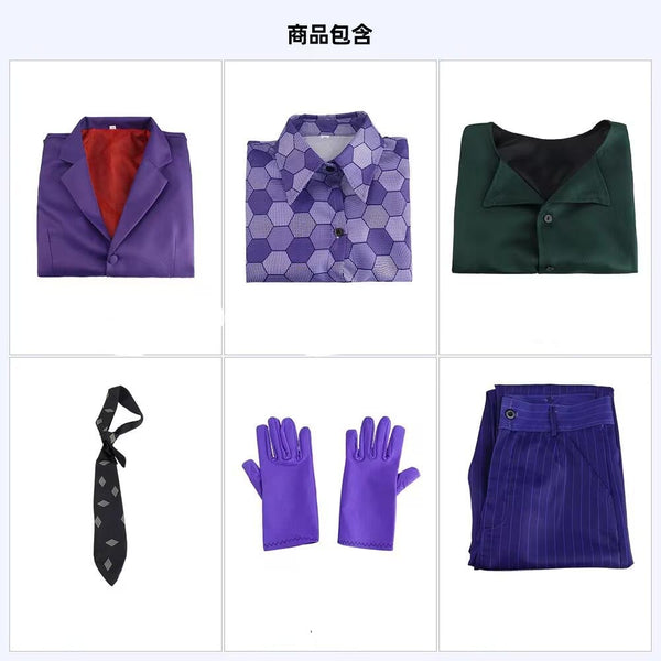 Dark Night Joker Costume Suit Purple Halloween Cosplay Clown Outfit