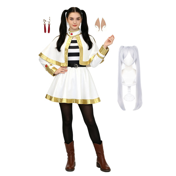 Frieren Costume Dress Anime Magical Elf Cosplay Costume Witch Halloween Costume with Elf Ears