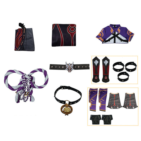 Genshin Impact Arataki Itto Full Set Cosplay Costume+Wigs+Wooden Clogs Shoes Halloween Carnival Cosplay Outfit Set