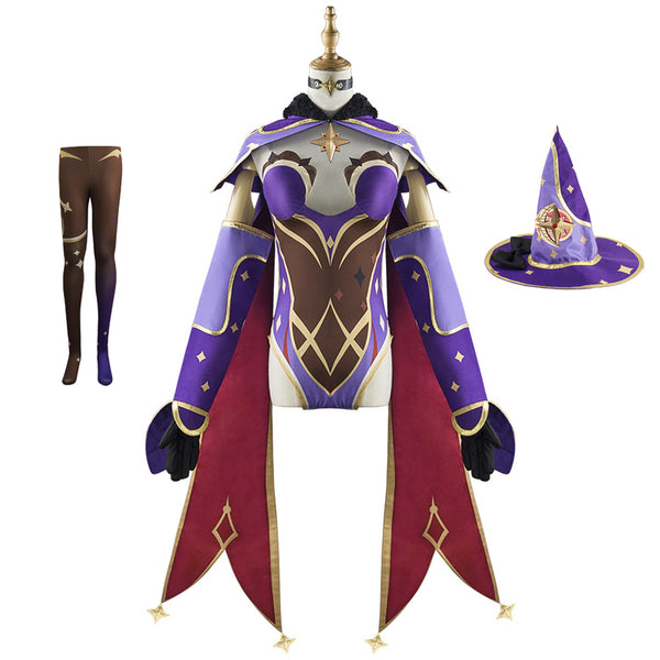 Genshin Impact Astrologist Mona Megistus Cosplay Costume With Hat and Socks Full Set Halloween Costume Outfit
