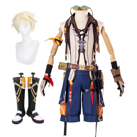 Genshin Impact Bennett Full Set Cosplay Costume With Wigs and Boots Halloween Cosplay Outfit Set