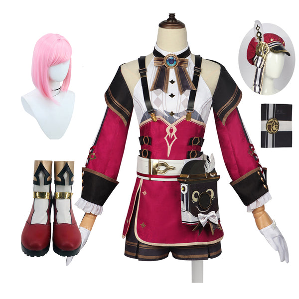 Genshin Impact Charlotte Full Set Cosplay Costume+Wigs+Cosplay Boots Halloween Carnival Cosplay Outfit