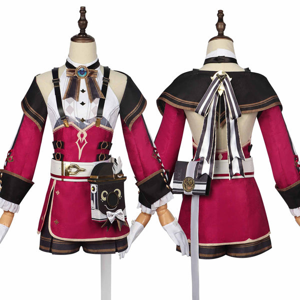 Genshin Impact Charlotte Full Set Cosplay Costume+Wigs+Cosplay Boots Halloween Carnival Cosplay Outfit