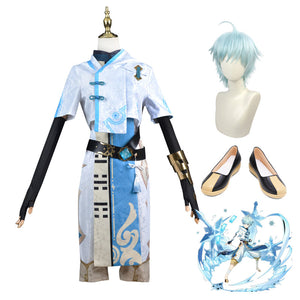 Genshin Impact Chongyun Costume Full Set Costume With Wigs and Shoes Halloween Carnival Cosplay Outfit Set