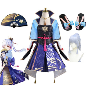 Genshin Impact Costume Kamisato Ayaka Whole Set Costume With Wigs and Clogs Halloween Party Cosplay Outfit