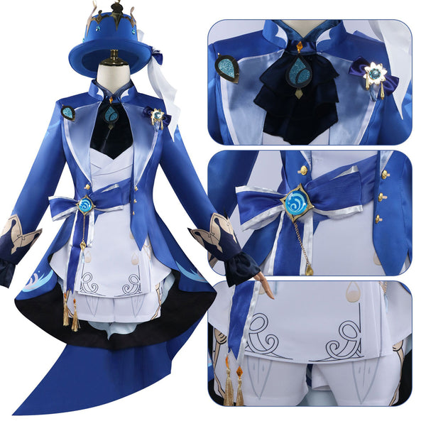 Genshin Impact Furina de Fontaine Costume With Hat Halloween Carnival Cosplay Outfit