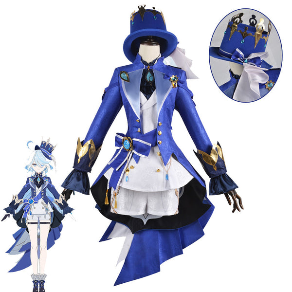 Genshin Impact God of Justice Focalors Full Set Costume+Hat+Wigs+Shoes Halloween Carnival Costume Outfit Set