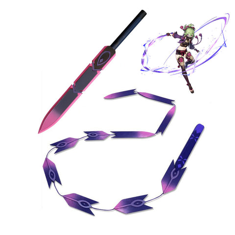 Genshin Impact Kuki Shinobu Cosplay Weapon Dagger knife and Whip Costume Accessories Set