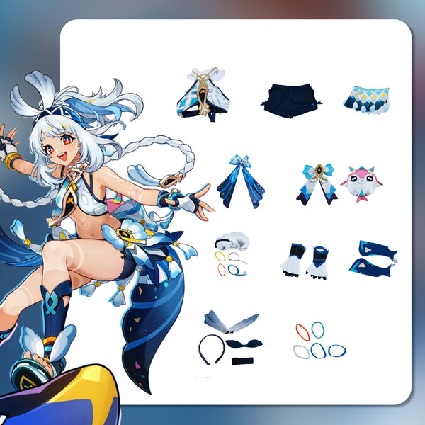 Genshin Impact Mualani Costume +Wigs+Shoes Whole Set Halloween Cosplay Outfit