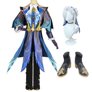 Genshin Impact Neuvillette Wholes Set Costume With Wigs and PU Leather Boots Halloween Full Set Cosplay Outfit
