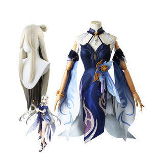 Genshin Impact Ningguang Skin Outfit Orchid's Evening Gown Costume With Wigs Halloween Costume Set