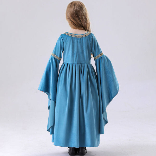 Girl's Renaissance Medieval Dress+ Cloak Costume Elf Princess Halloween Costume Blue Dress Set