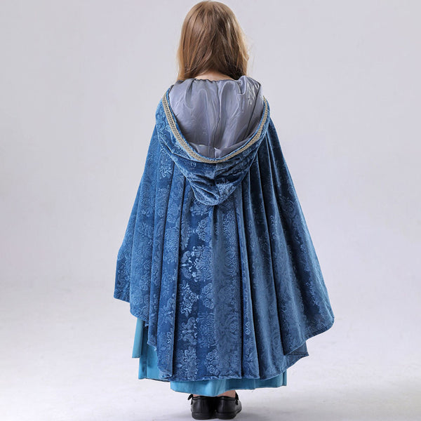 Girl's Renaissance Medieval Dress+ Cloak Costume Elf Princess Halloween Costume Blue Dress Set