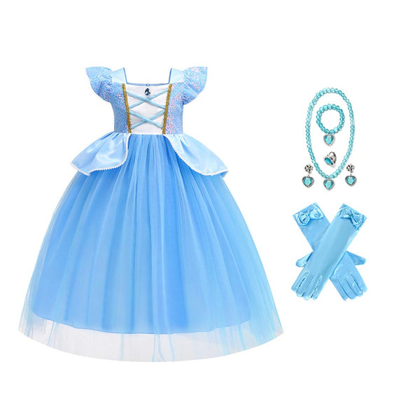Girls Blue Princess Dress With Accessories  Halloween Fairy Tail Princess Costume