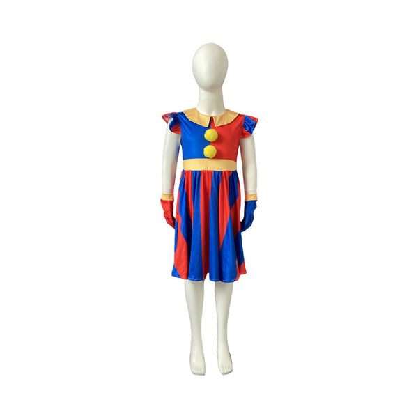 Girls Circus Dress with Gloves Clown Costume Set for Toddler Kids Red and Blue Outfit for Halloween
