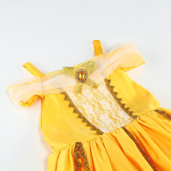 Girls Deluxe Beauty Princess Dress With Accessories Fairytail Yellow Princess Costume Dress