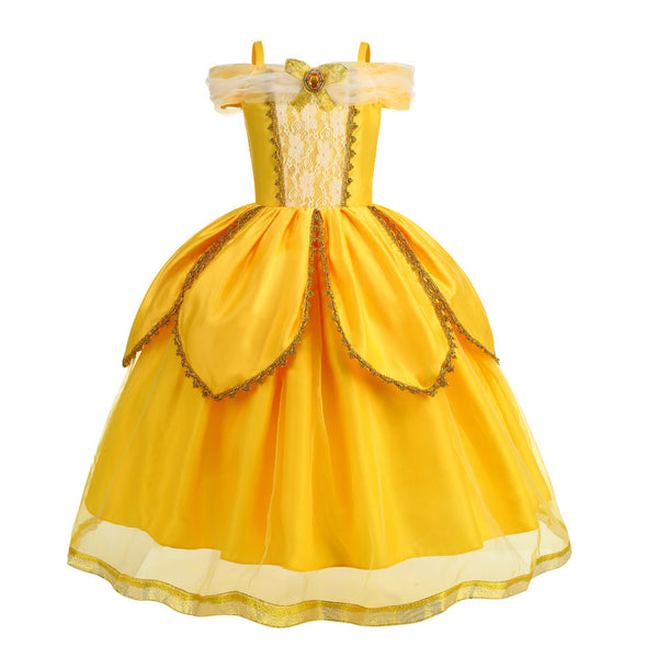 Girls Deluxe Beauty Princess Dress With Accessories Fairytail Yellow Princess Costume Dress
