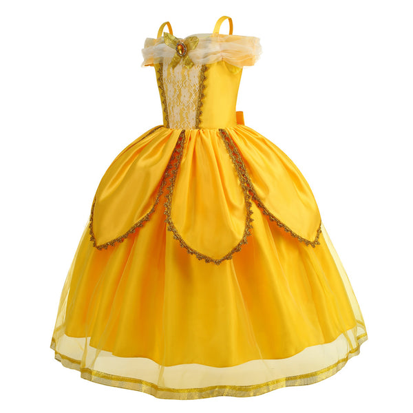 Girls Deluxe Beauty Princess Dress With Accessories Fairytail Yellow Princess Costume Dress