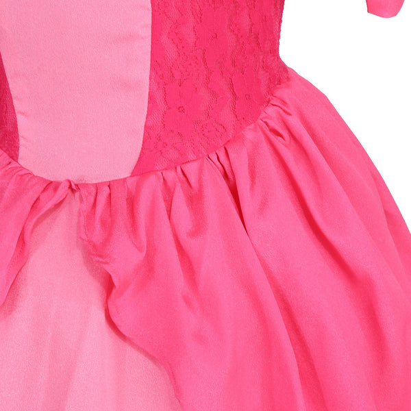 Girls Pink Princess Costume Royal Ball Gown with Accessories Kids Fairytale Princess Dress Up Set for Halloween Party