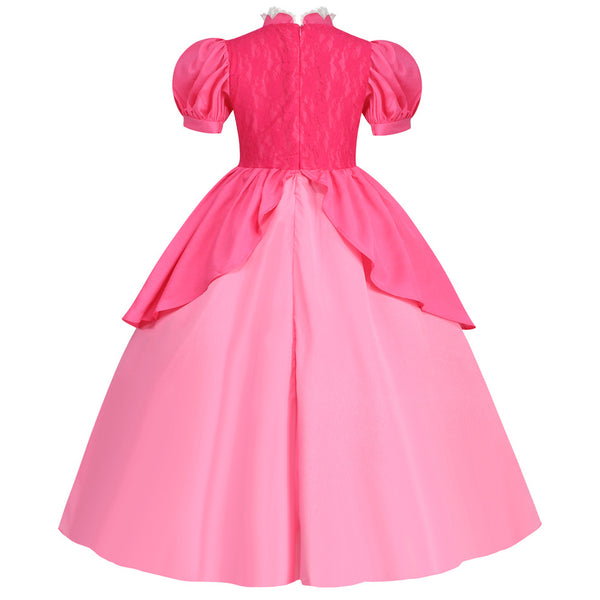 Girls Pink Princess Costume Royal Ball Gown with Accessories Kids Fairytale Princess Dress Up Set for Halloween Party