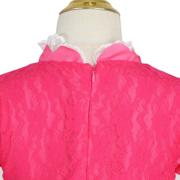 Girls Pink Princess Costume Royal Ball Gown with Accessories Kids Fairytale Princess Dress Up Set for Halloween Party