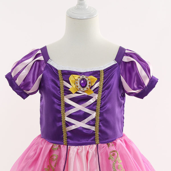 Girls Purple Princess Dress Costume With Wigs Accessories Long Hair Princess Dress For Girls