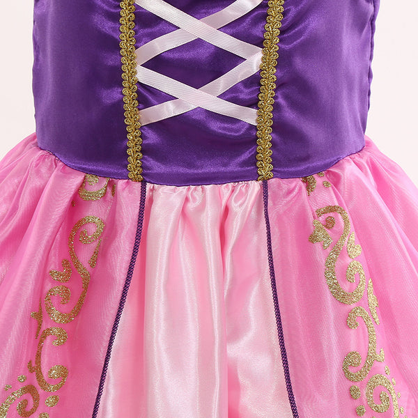 Girls Purple Princess Dress Costume With Wigs Accessories Long Hair Princess Dress For Girls