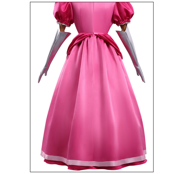 Girls Women Pink Princess Costume Satin Dress Deluxe Halloween Dress Up Cosplay with Crown Gloves