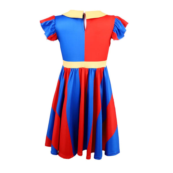 Girls Circus Dress with Gloves Clown Costume Set for Toddler Kids Red and Blue Outfit for Halloween