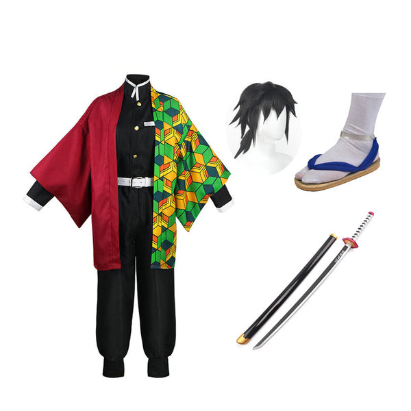 Giyu Tomioka Costume Full Set Costume With Wigs Shoes Sword Halloween Kids Adults Cosplay Outfit Set
