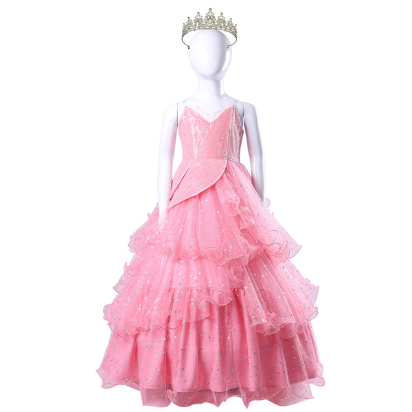 Glindaa Dress For Girls Deluxe Pink Witch Costume Dress With Crown For Kids Halloween Party Dress