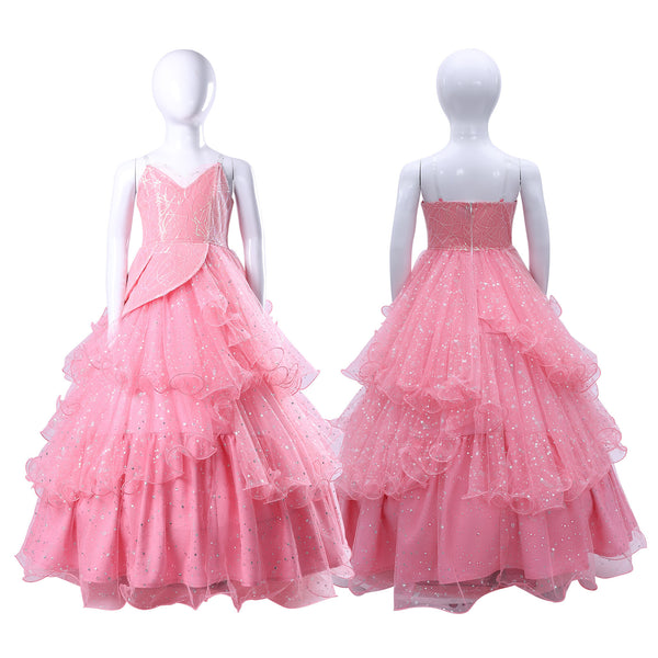 Glindaa Dress For Girls Deluxe Pink Witch Costume Dress With Crown For Kids Halloween Party Dress