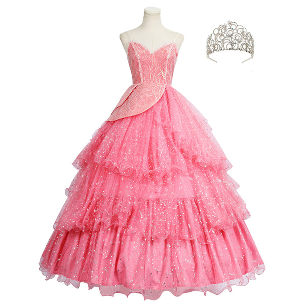 Glindaa Dress for Women Deluxe Pink Witch Costume With Bubble Crown Halloween Women Cosplay Outfits Party Dress