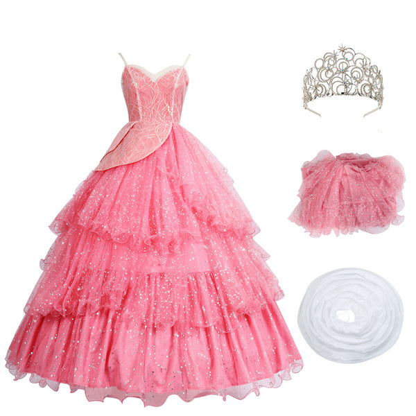 Glindaa Dress for Women Deluxe Pink Witch Costume With Bubble Crown Halloween Women Cosplay Outfits Party Dress
