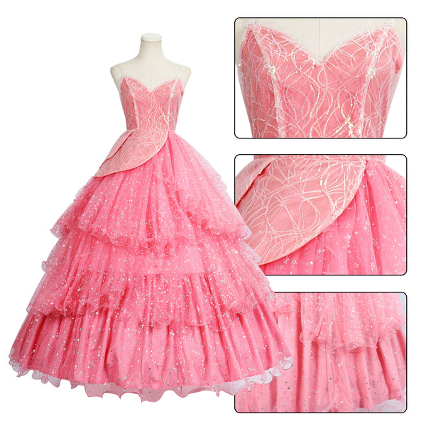 Glindaa Dress for Women Deluxe Pink Witch Costume With Bubble Crown Halloween Women Cosplay Outfits Party Dress