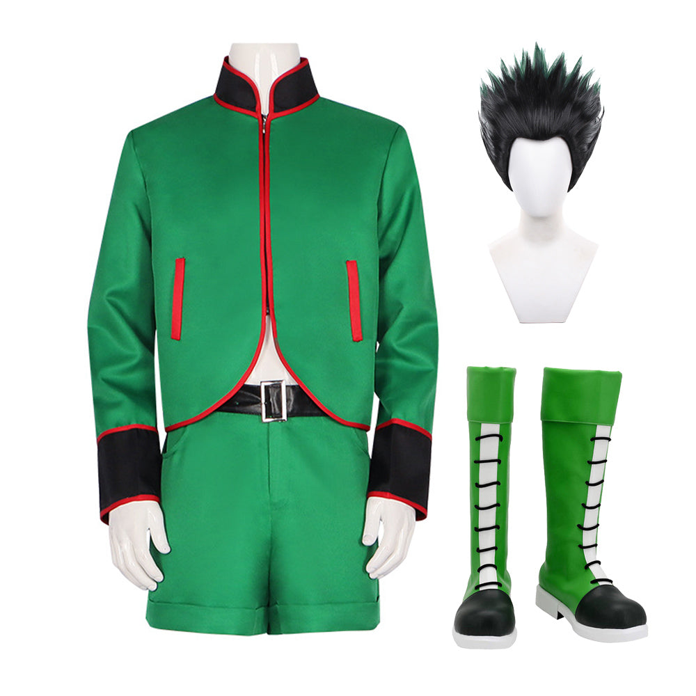 Gon Freecss Cosplay Costume Green Uniform+Wigs+Cosplay Shoes Full Set Halloween Costume