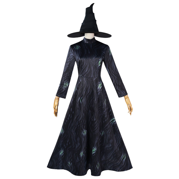 Halloween Witch Costume Set Wicked Witch Dress With Hat Cloak and Green Gloves Elphabba Cosplay Outfit