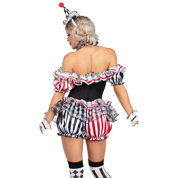 Halloween Women Sexy Clown Dress Costume Off Shoulder Party Dress Up
