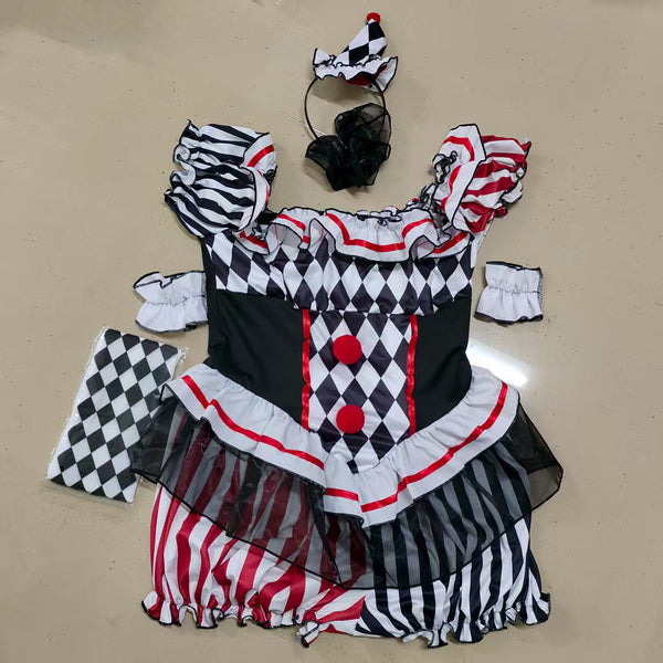 Halloween Women Sexy Clown Dress Costume Off Shoulder Party Dress Up